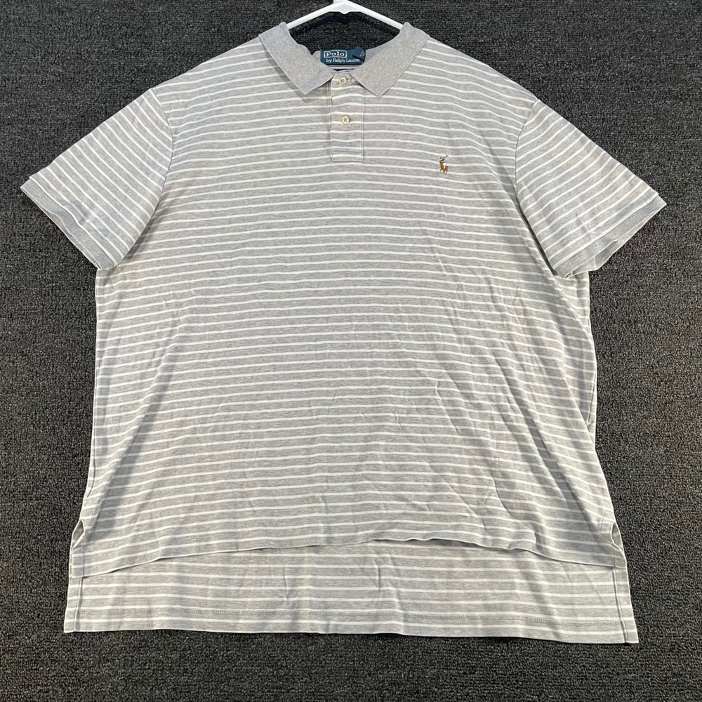 Polo Ralph Lauren Polo Shirt Mens XXL Grey Striped Pima Soft Touch Short Sleeve